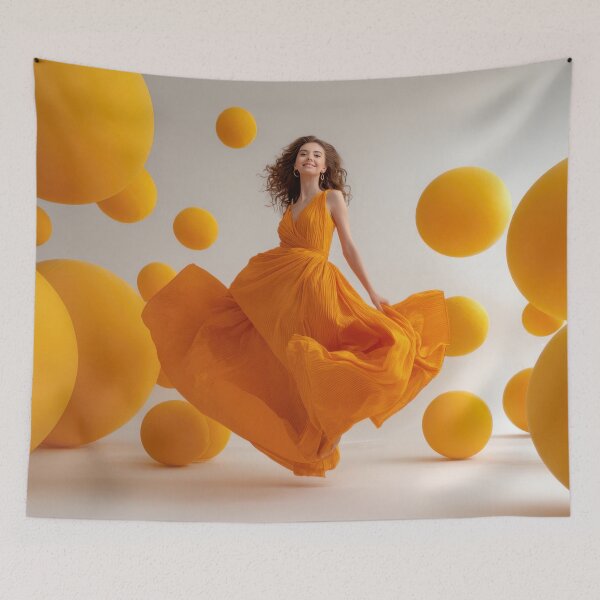 Item preview, Woman in yellow dress twirls designed and sold by anytka.