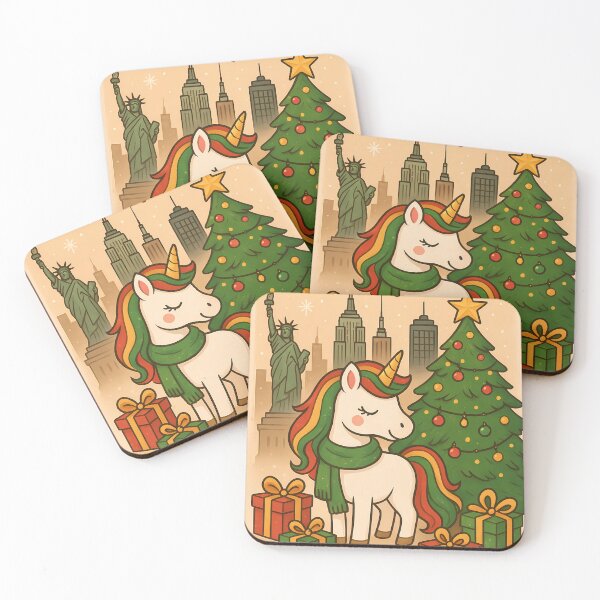 Item preview, Christmas Unicorn in New York – Festive Tree & Gift Boxes designed and sold by DreamiCanvas.