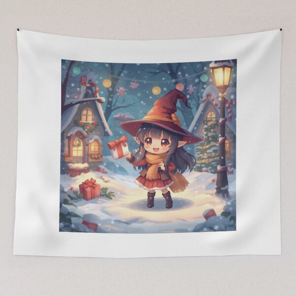 Item preview, Christmas Witch in Snowy Village – Cozy Magic Art designed and sold by Dream Magic Co.