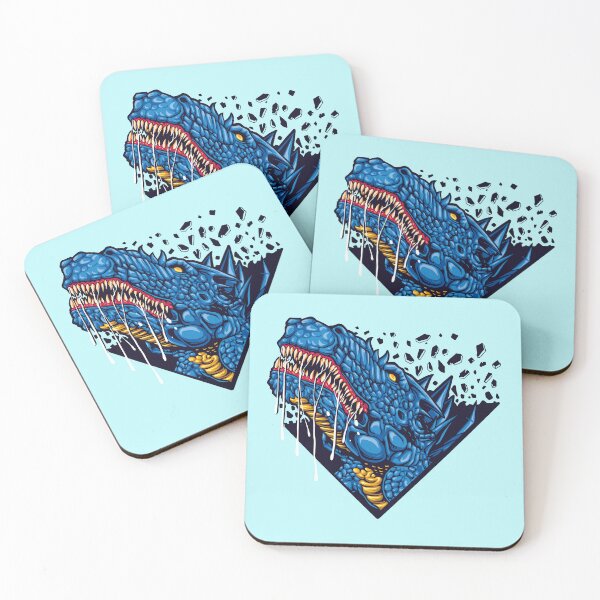 Item preview, T-Rex Head Cartoon Art - Blue Dinosaur Breaking Apart - Jurassic Dino Design designed and sold by leen12 Art Designs Prints.