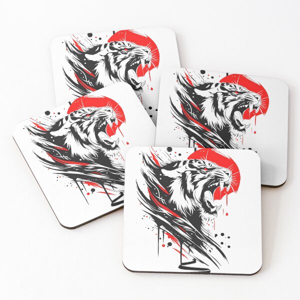 Item preview, Tea Tiger – Dark Minimalist Art With Fiery Red Accents designed and sold by OSAMA MO.