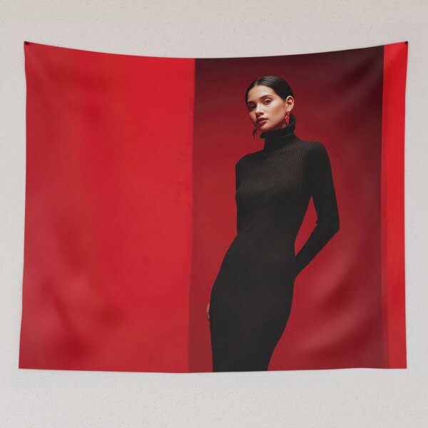 Item preview, Model in black dress, red bg designed and sold by anytka.