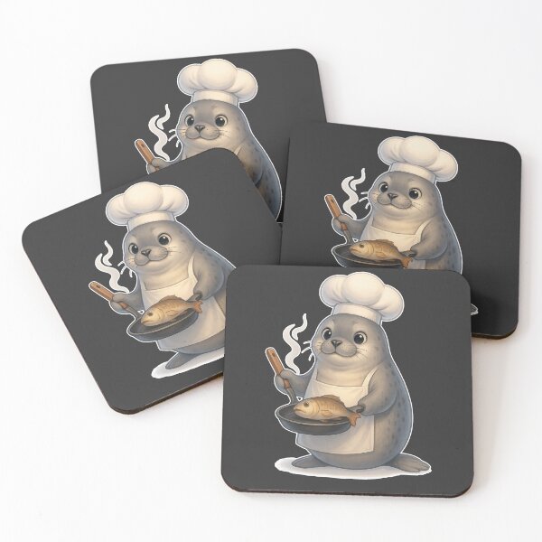 Item preview, Seal Chef Cooking Fish on Black Background designed and sold by designlabhome.