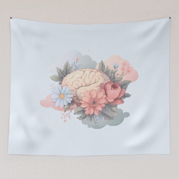 Item preview, Blooming Mind — Floral Brain Illustration | Soft Pastel Aesthetic Wellness Art designed and sold by PureBrain.