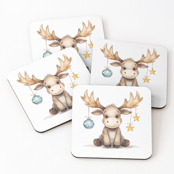 Item preview, Cute Baby Moose with Christmas Star Ornaments, Holiday Animal Desig designed and sold by Moodune.