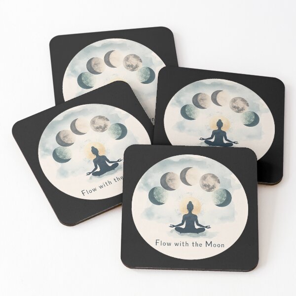 Item preview, Elegant moon phases with yogi meditating below, cosmic aura, mystical Flow With The Moon 7 designed and sold by Neon G.