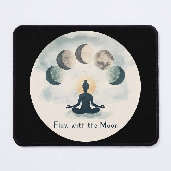 Item preview, Elegant moon phases with yogi meditating below, cosmic aura, mystical Flow With The Moon 7 designed and sold by Neon G.