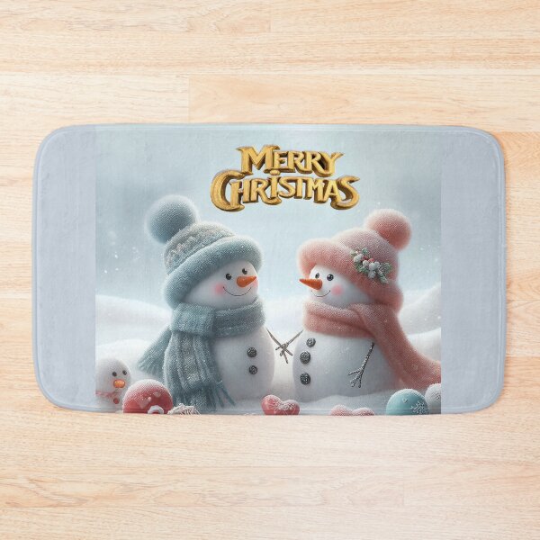 Item preview, Merry Christmas from snowmen wearing hats and scarves against the backdrop of the sky  designed and sold by JaroDesign2023.