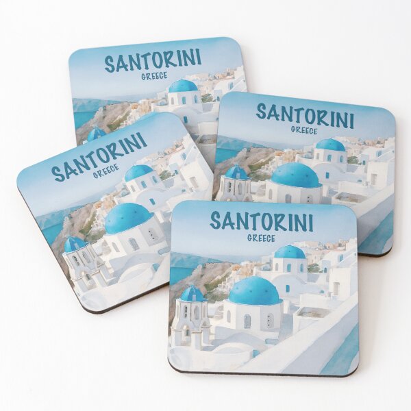 Item preview, Santorini, Greece, with iconic blue-domed churches and whitewashed buildings designed and sold by Sasas Design.