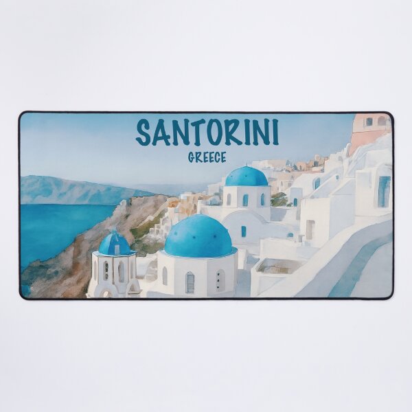 Item preview, Santorini, Greece, with iconic blue-domed churches and whitewashed buildings designed and sold by Sasas Design.