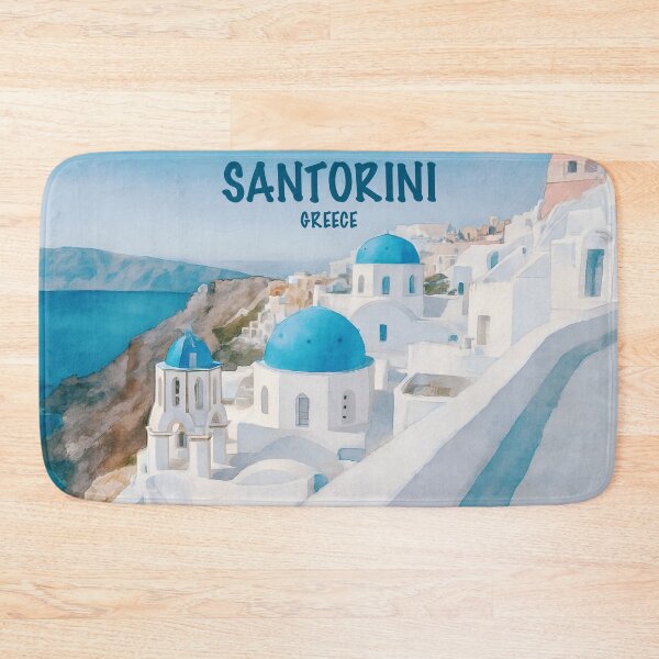 Item preview, Santorini, Greece, with iconic blue-domed churches and whitewashed buildings designed and sold by Sasas Design.