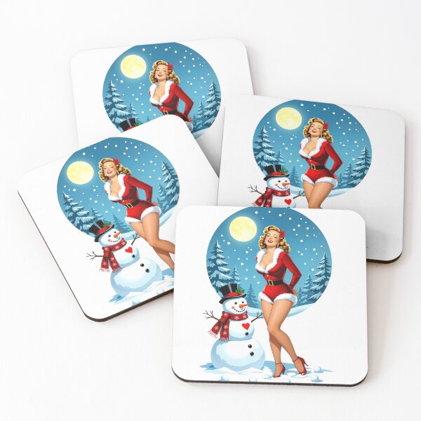 Item preview, Moonlit Holiday Pinup – Retro Christmas Snowman Scene designed and sold by Lightning-Lace.