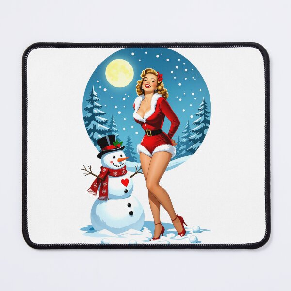 Item preview, Moonlit Holiday Pinup – Retro Christmas Snowman Scene designed and sold by Lightning-Lace.