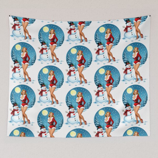 Item preview, Moonlit Holiday Pinup – Retro Christmas Snowman Scene designed and sold by Lightning-Lace.
