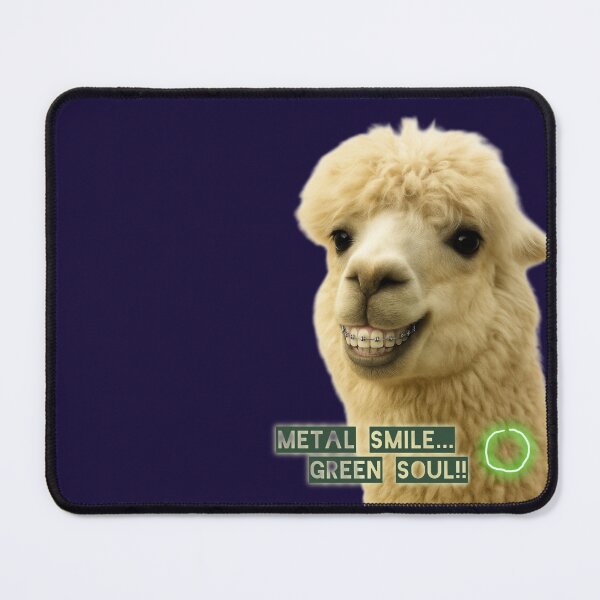 Item preview, Orthodontic Llama With Braces — “Metal Smile, Green Soul” — Funny Dental Humor Illustration designed and sold by @majovegana.