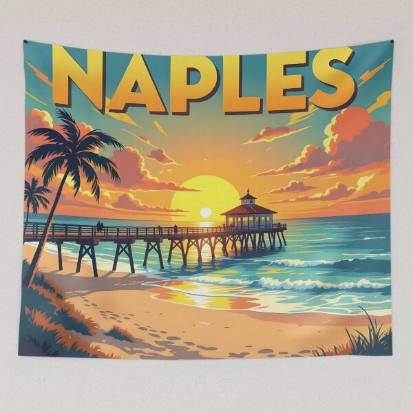 Item preview, Naples Pier, Florida, USA: Vintage-Style Painterly Travel Poster designed and sold by LSVart.
