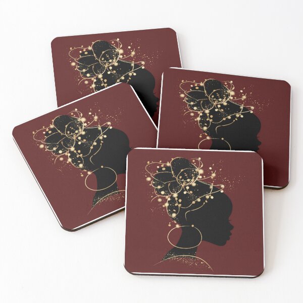 Artikelvorschau, Weihnachtskunst mit Silhouette einer schwarzen Frau – Festliches Design mit goldenem Glitzer und Bantu-Knoten entworfen und verkauft von ALINDASAINTVAL.