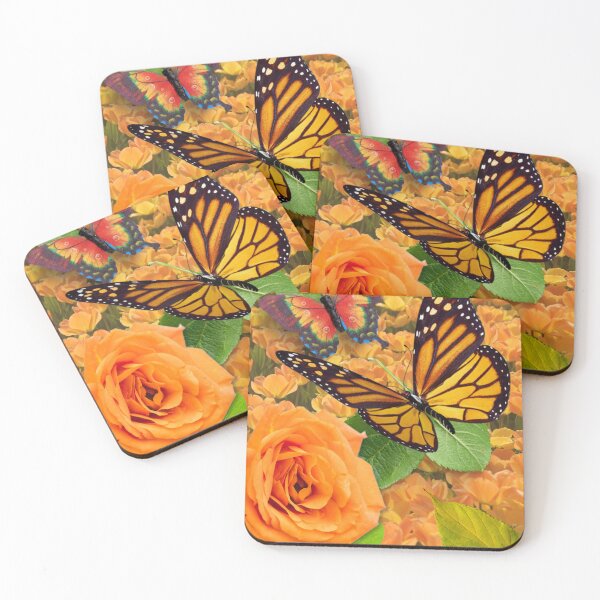 Item preview, Fall colours roses and butterflies warm bright orange designed and sold by Ingrid Brooks.