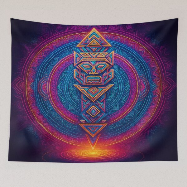 Item preview, Cosmic Tribal Totem with Sacred Mandala designed and sold by LaraVisionsArts.