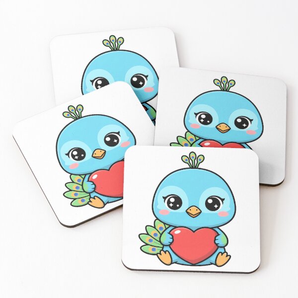 Item preview, Cute Kawaii Peacock Holding Heart Cartoon Illustration designed and sold by Cute Stickers Machine.