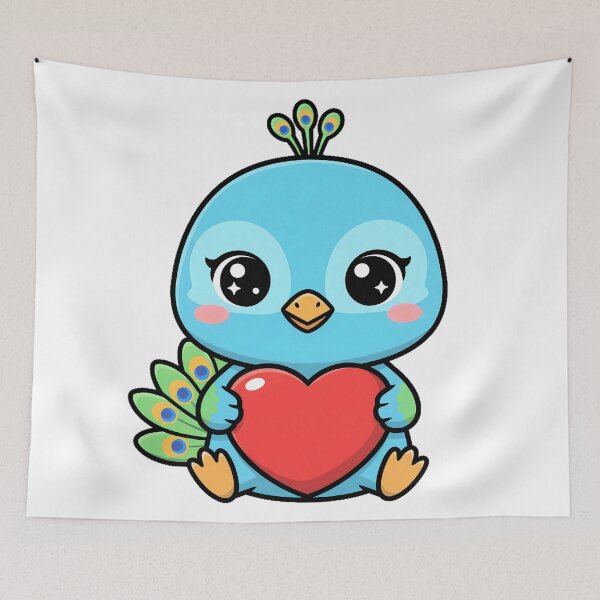 Item preview, Cute Kawaii Peacock Holding Heart Cartoon Illustration designed and sold by Cute Stickers Machine.