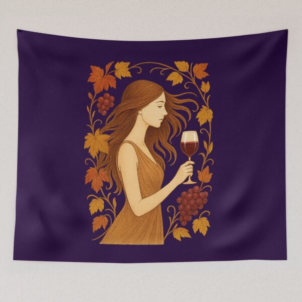 Item preview, Autumn Girl with Grapes and Vineyard Leaves. designed and sold by @majovegana.