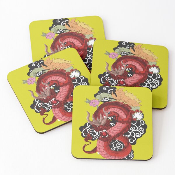 Item preview, Red Dragon Flowers Chinese Art - Traditional Asian Dragon Design - Japanese Style designed and sold by leen12 Art Designs Prints.