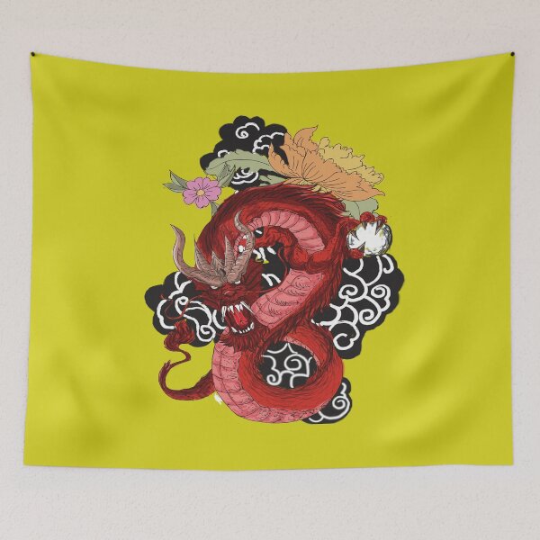 Item preview, Red Dragon Flowers Chinese Art - Traditional Asian Dragon Design - Japanese Style designed and sold by leen12 Art Designs Prints.