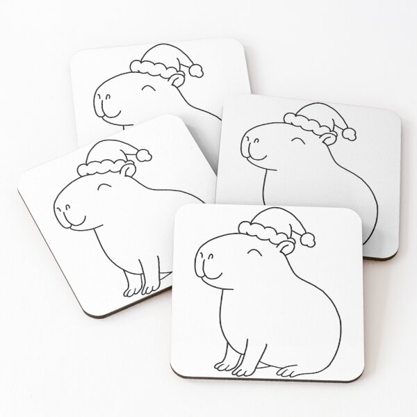 Item preview, Smiling Capybara in Santa Hat Line Art Santabara designed and sold by EmeraldeaArt.