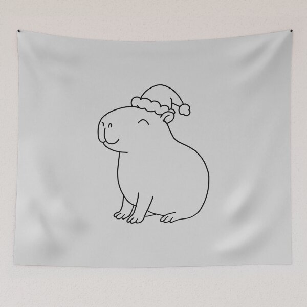 Item preview, Smiling Capybara in Santa Hat Line Art Santabara designed and sold by EmeraldeaArt.