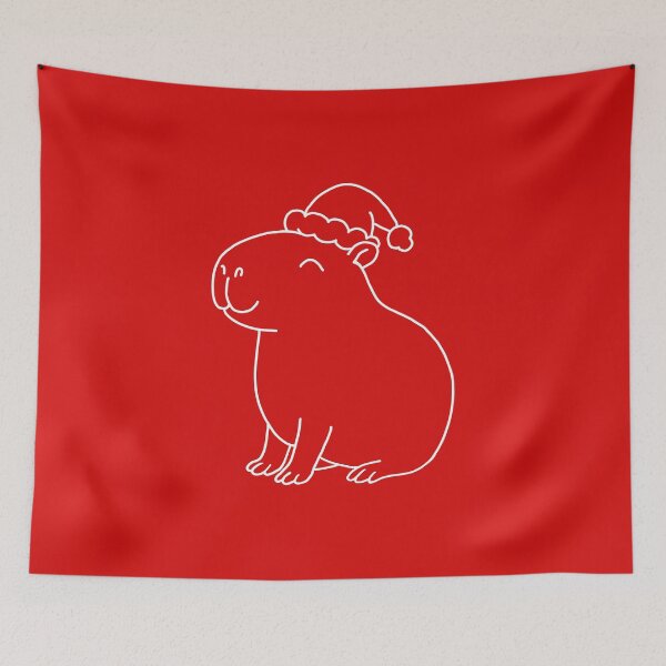 Item preview, Smiling Capybara in Santa Hat WHITE Line Art Santabara designed and sold by EmeraldeaArt.