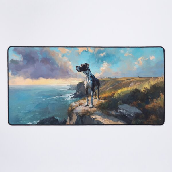 Item preview, A noble Great Dane standing proudly on a cliff overlooking the sea, Dogs in Motion designed and sold by CDC40.