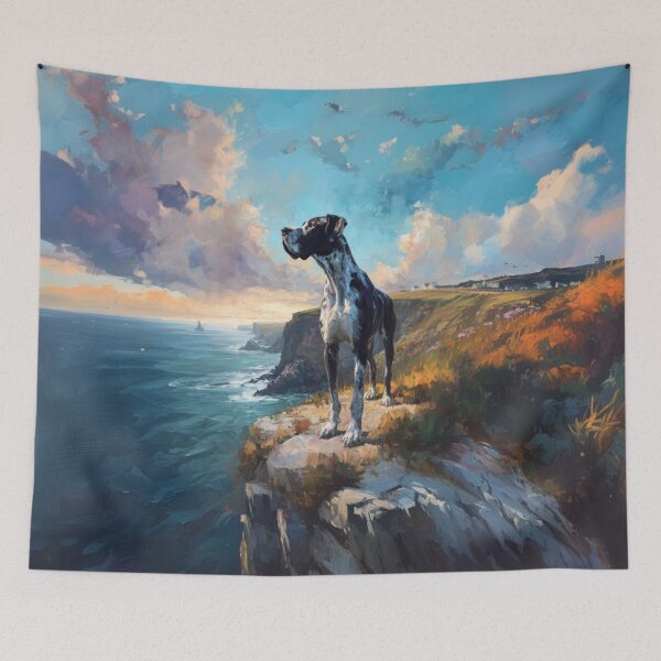 Item preview, A noble Great Dane standing proudly on a cliff overlooking the sea, Dogs in Motion designed and sold by CDC40.