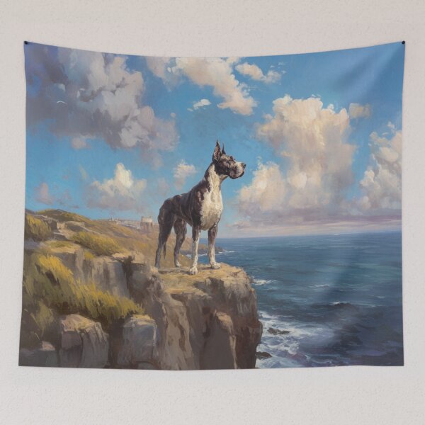 Item preview, A noble Great Dane standing proudly on a cliff overlooking the sea, Dogs in Motion designed and sold by CDC40.