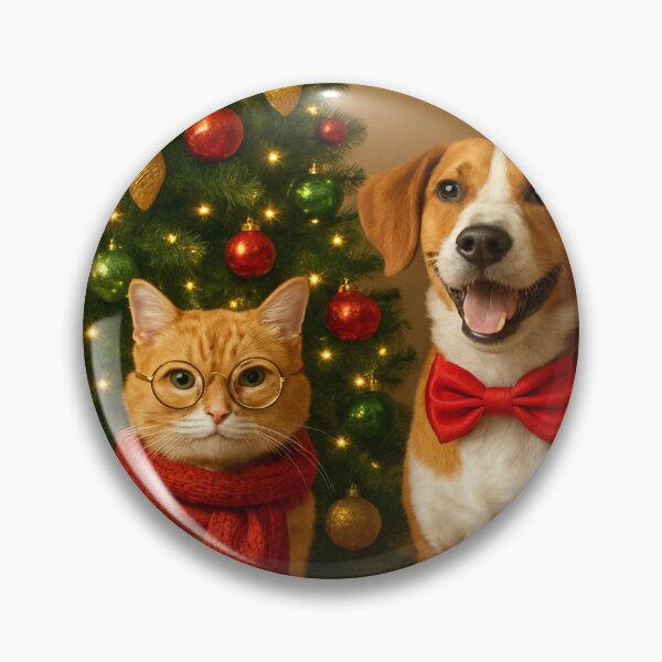 Item preview, Cat & Dog by the Christmas Tree -Bright Christmas sticker with a red cat and a stylish dog near the Christmas tree designed and sold by Felia001.