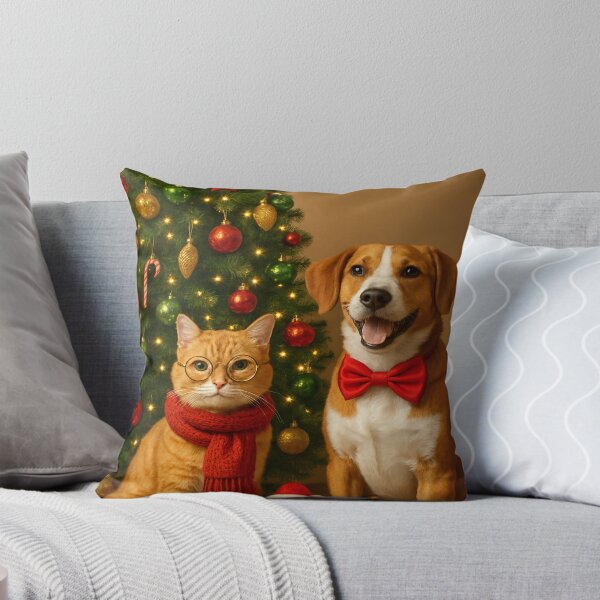 Item preview, Cat & Dog by the Christmas Tree -Bright Christmas sticker with a red cat and a stylish dog near the Christmas tree designed and sold by Felia001.