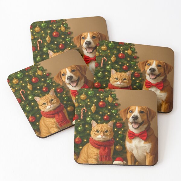 Item preview, Cat & Dog by the Christmas Tree -Bright Christmas sticker with a red cat and a stylish dog near the Christmas tree designed and sold by Felia001.