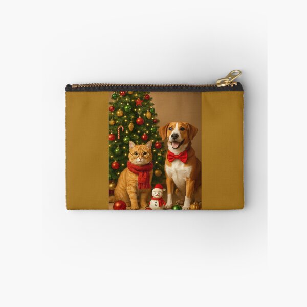Item preview, Cat & Dog by the Christmas Tree -Bright Christmas sticker with a red cat and a stylish dog near the Christmas tree designed and sold by Felia001.