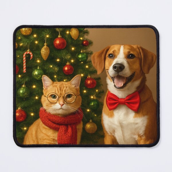 Item preview, Cat & Dog by the Christmas Tree -Bright Christmas sticker with a red cat and a stylish dog near the Christmas tree designed and sold by Felia001.