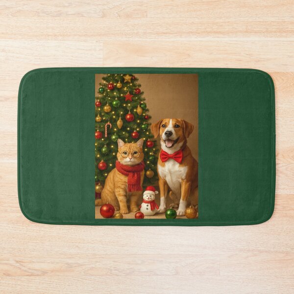 Item preview, Cat & Dog by the Christmas Tree -Bright Christmas sticker with a red cat and a stylish dog near the Christmas tree designed and sold by Felia001.
