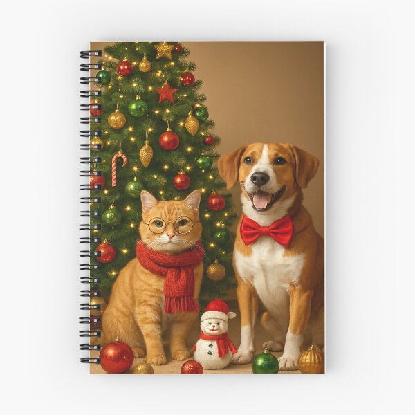 Item preview, Cat & Dog by the Christmas Tree -Bright Christmas sticker with a red cat and a stylish dog near the Christmas tree designed and sold by Felia001.