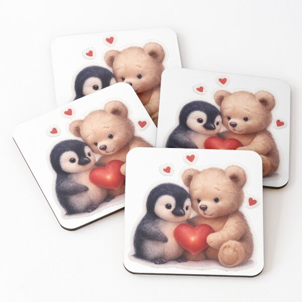Item preview, Adorable Penguin and Bear Couple Illustration with Glowing Heart Premium High Quality Sticker Design designed and sold by ARTCREATESHOP.