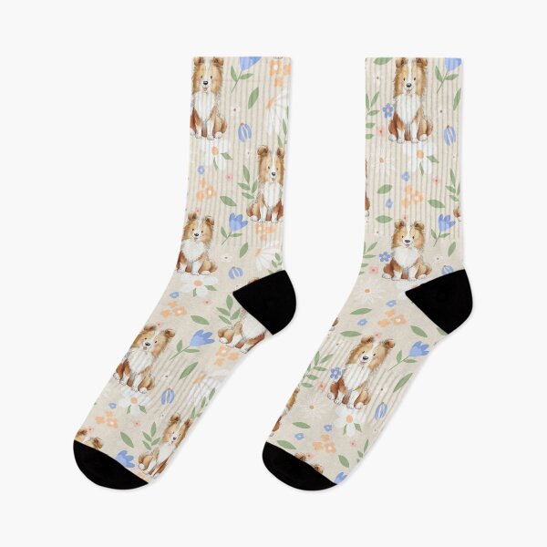 Item preview, Floral Sheltie Dog Pastel Cottagecore Nursery Pattern designed and sold by Big Day Out Designs.