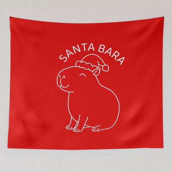Item preview, White lineart Santabara Smiling Capybara in Santa Hat designed and sold by EmeraldeaArt.