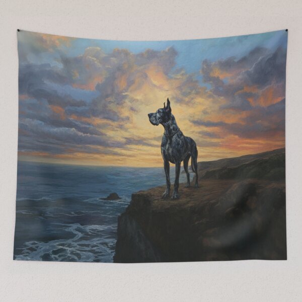 Item preview, A noble Great Dane standing proudly on a cliff overlooking the sea, Dogs in Motion designed and sold by CDC40.