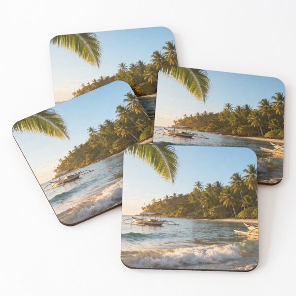 Item preview, Beach with palm trees and boats designed and sold by shirt-planet.
