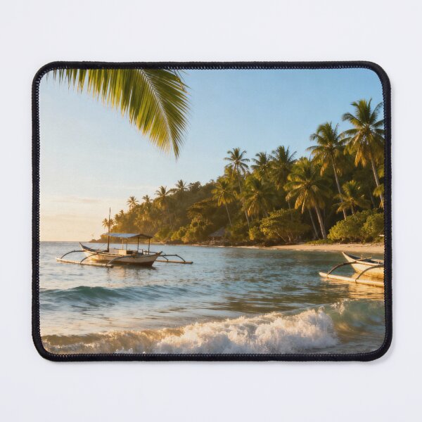 Item preview, Beach with palm trees and boats designed and sold by shirt-planet.