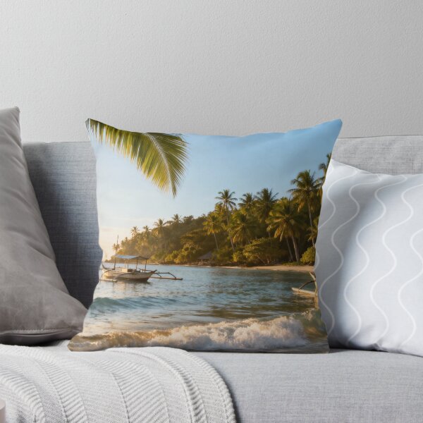 Item preview, Beach with palm trees and boats designed and sold by shirt-planet.