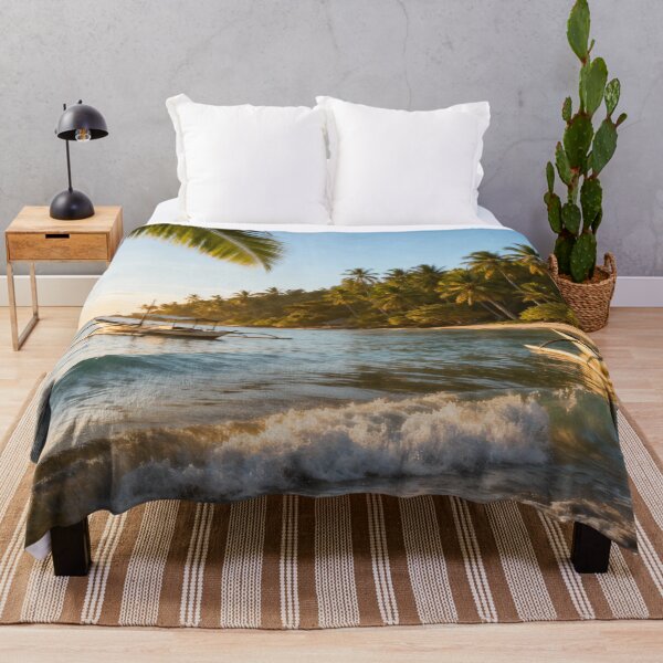 Item preview, Beach with palm trees and boats designed and sold by shirt-planet.