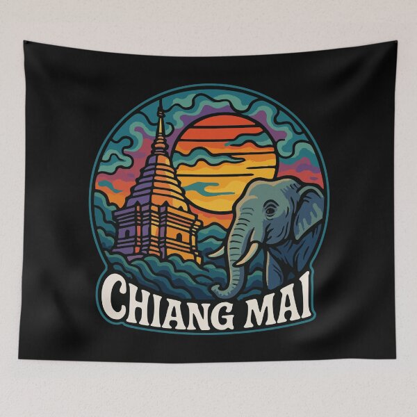 Item preview, Chiang Mai Thailand Retro Trippy Art Travel designed and sold by TomFrontierArt.
